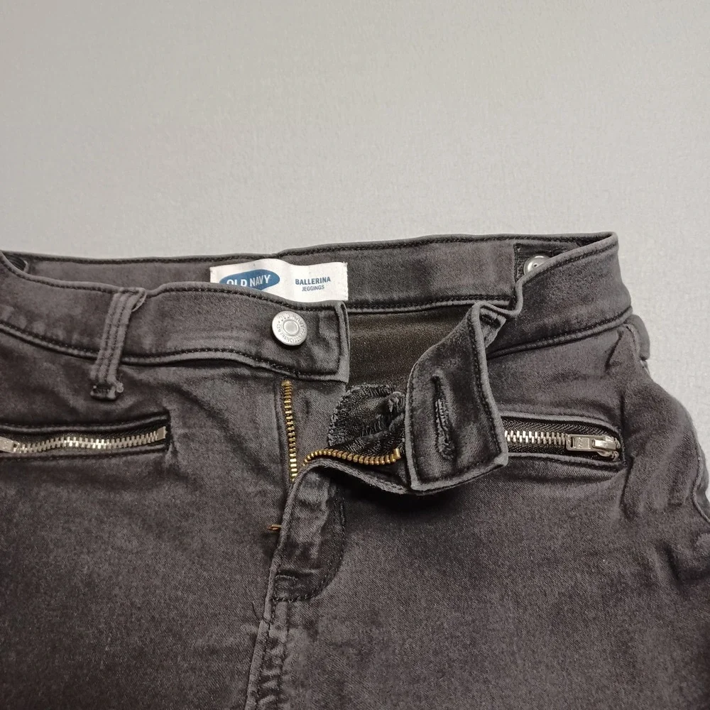 Old Navy Jeggings Girls 14 Black‎ Ballerina Black Rinse Zipper Faux Pocket Pants